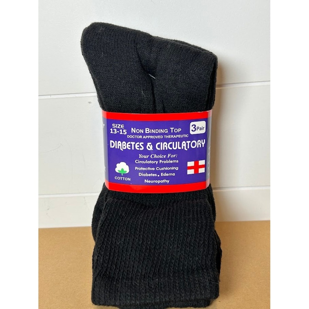 3 Pair Diabetes & Circulatory Socks Black Non Binding Top Size 13-15 BLACK
